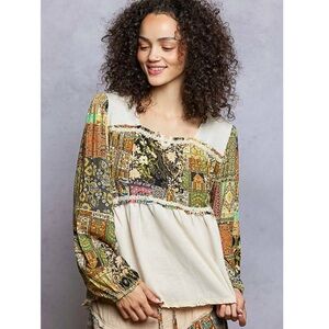 NIP POL Thermal & Floral Panel Peplum Top - M & L